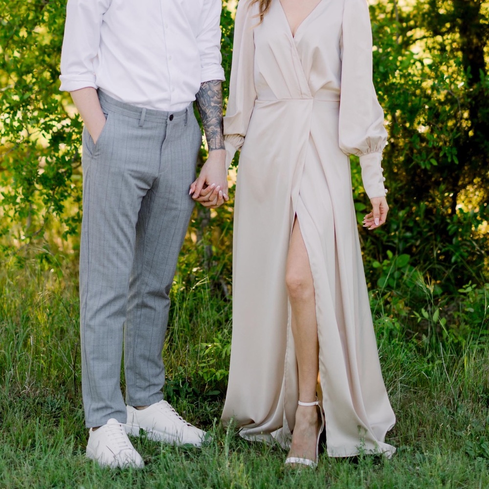 Long Sleeve champagne satin dress